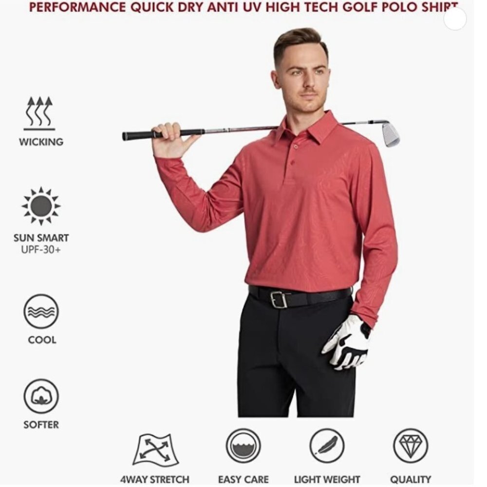 Golf Shirt Long Sleeve Casual Performance Dry Fit Embossed Polo Shirt 2XL